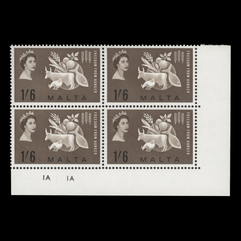 Malta 1963 (MNH) 1s6d Freedom From Hunger plate 1A–1A block