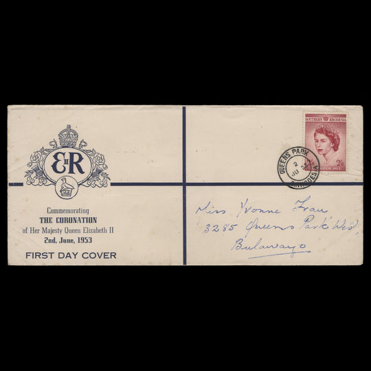 Southern Rhodesia 1953 2s6d Coronation day cover, QUEENS PARK