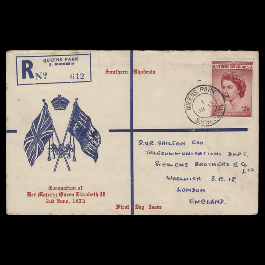 Southern Rhodesia 1953 (FDC) 2s6d Coronation, QUEENS PARK