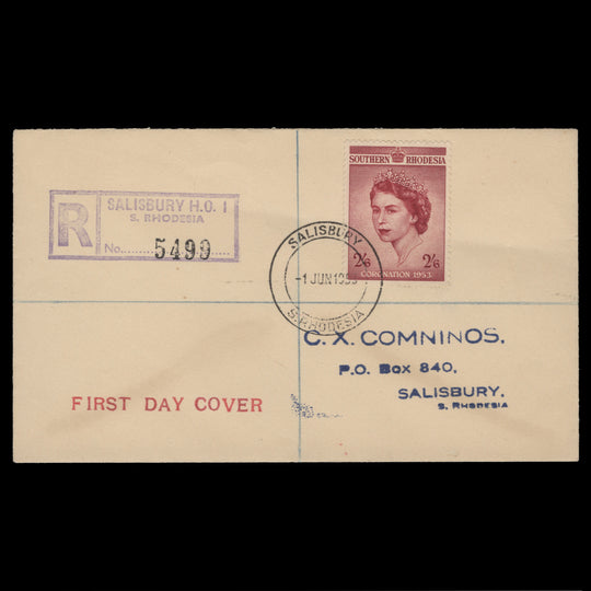 Southern Rhodesia 1953 (FDC) 2s6d Coronation, SALISBURY