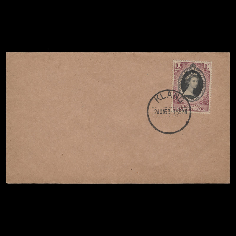Selangor 1953 (FDC) 10c Coronation, KLANG