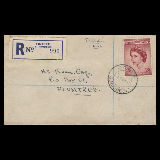 Southern Rhodesia 1953 (FDC) 2s6d Coronation, FIGTREE