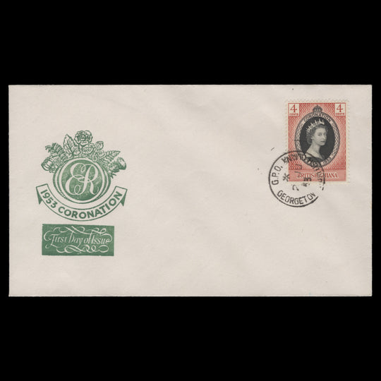British Guiana 1953 (FDC) 4c Coronation, GEORGETOWN