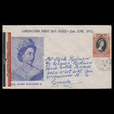 British Guiana 1953 (FDC) 4c Coronation singles, GEORGETOWN