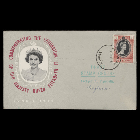 British Guiana 1953 (FDC) 4c Coronation, ENMORE