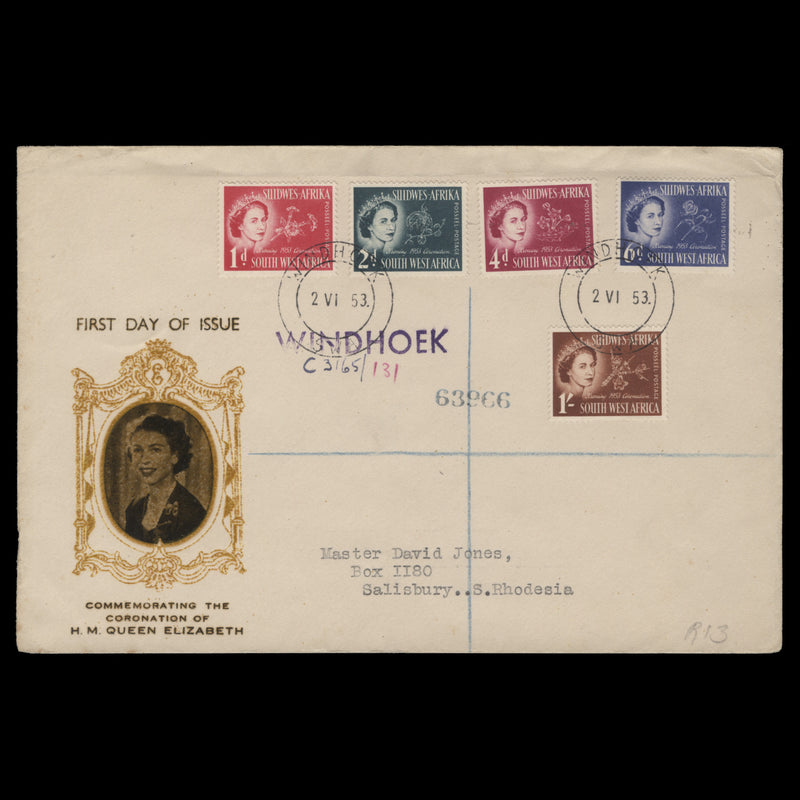 South West Africa 1953 (FDC) Coronation, WINDHOEK