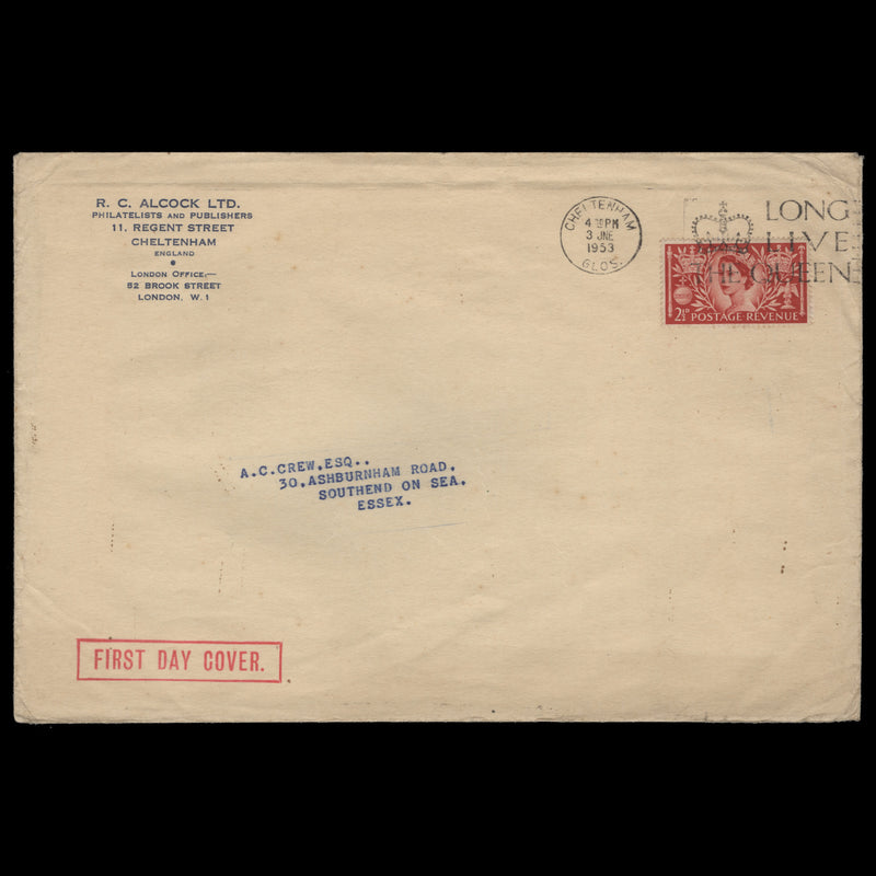 Great Britain 1953 (FDC) 2½d Coronation, CHELTENHAM