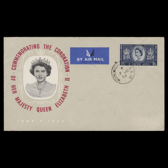 Great Britain 1953 (FDC) 1s6d Coronation, WOOLWICH