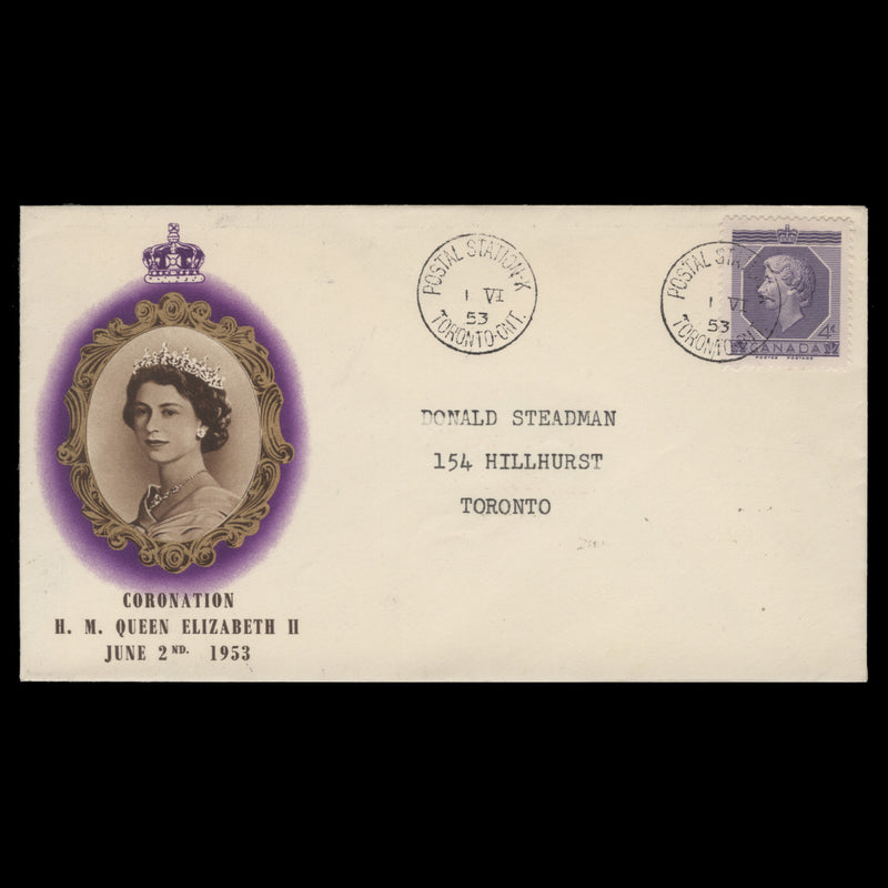 Canada 1953 (FDC) 4c Coronation, POSTAL STATION K