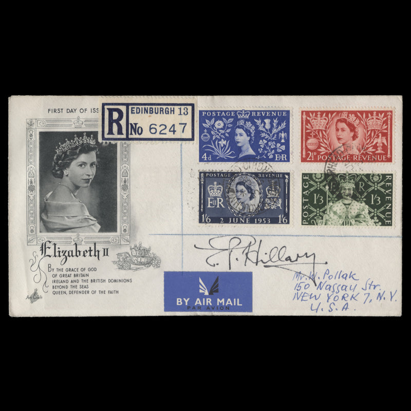 Great Britain 1953 Coronation first day cover signed by Edmund Hillary