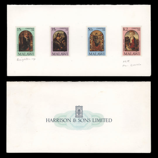 Malawi 1988 Christmas imperf proofs in presentation folder