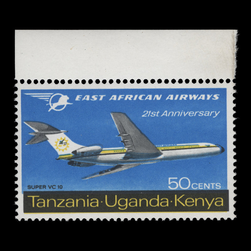 Kenya Uganda Tanzania 1967 (Error) 50c East African Airways missing red