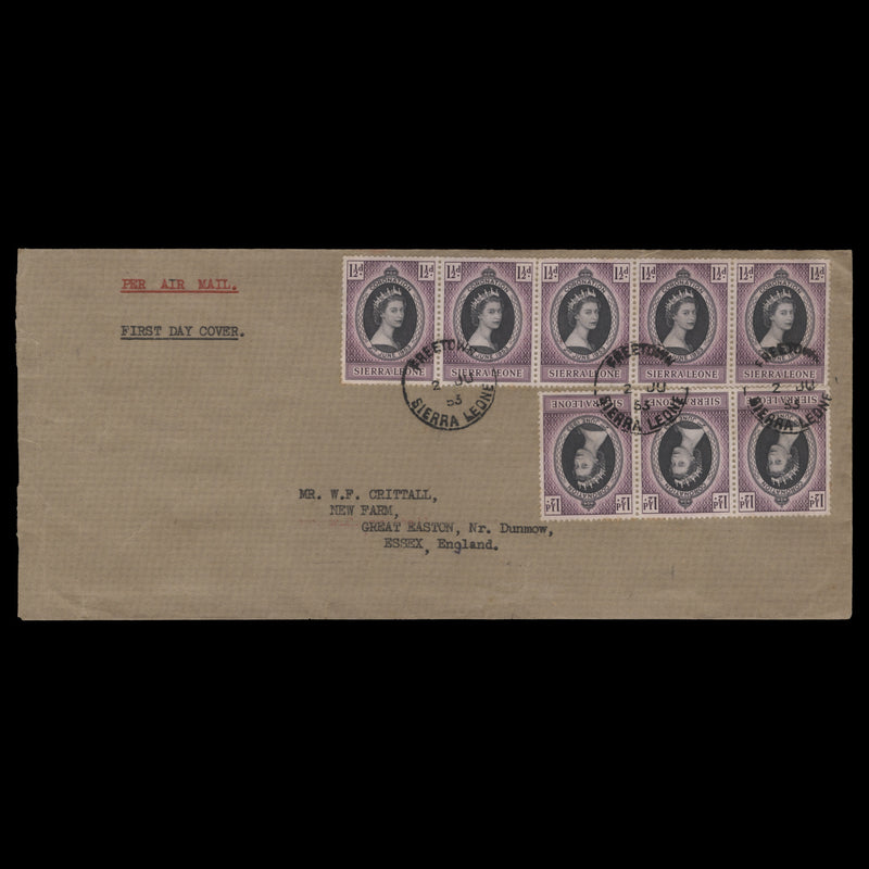 Sierra Leone 1953 (FDC) 1½d Coronation strips and pair, FREETOWN