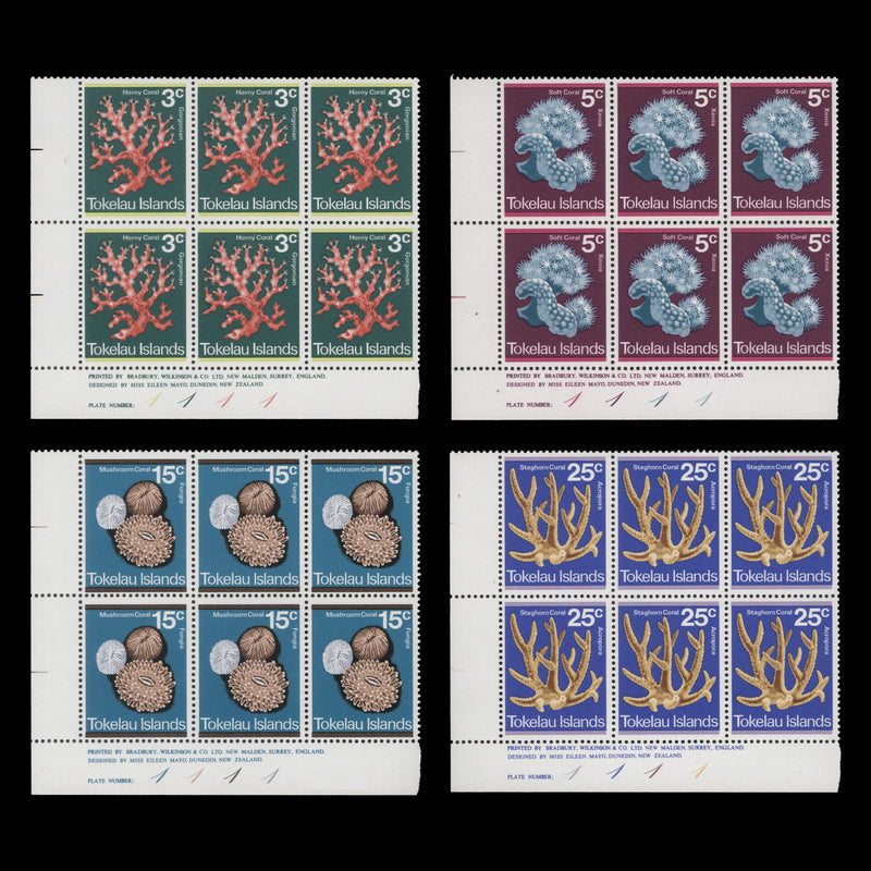 Tokelau 1973 (MNH) Corals imprint/plate blocks