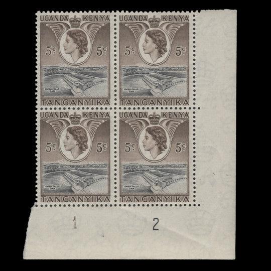 Kenya Uganda Tanganyika 1954 (MNH) 5c Owen Falls plate 1–2 block