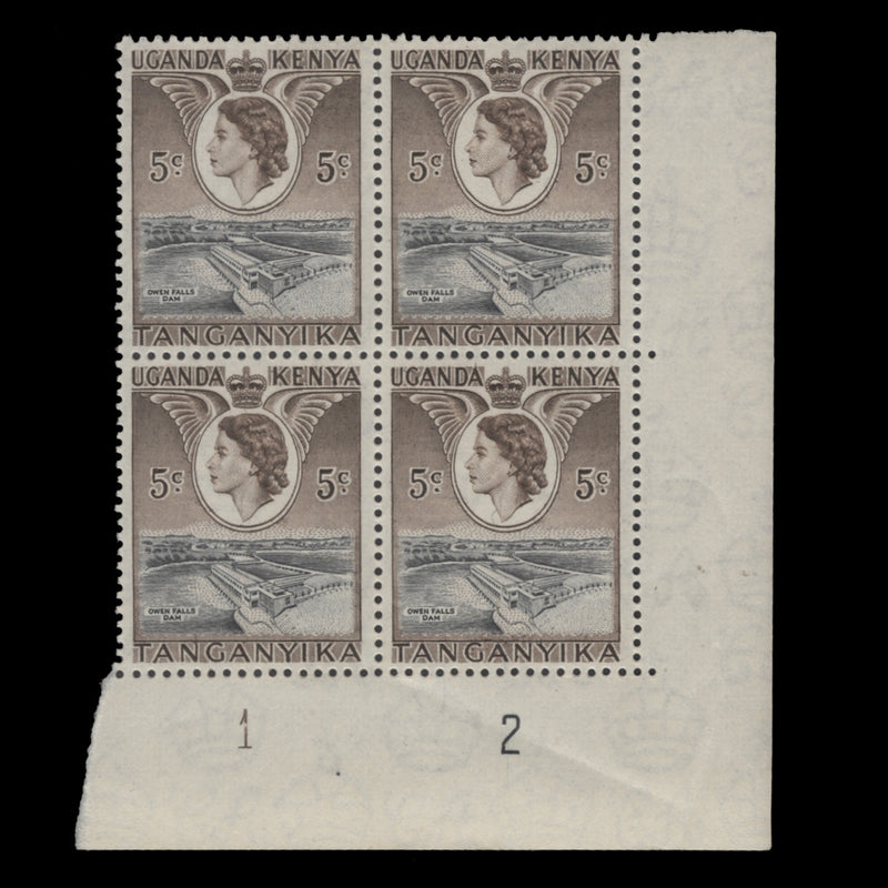 Kenya Uganda Tanganyika 1954 (MNH) 5c Owen Falls plate 1–2 block
