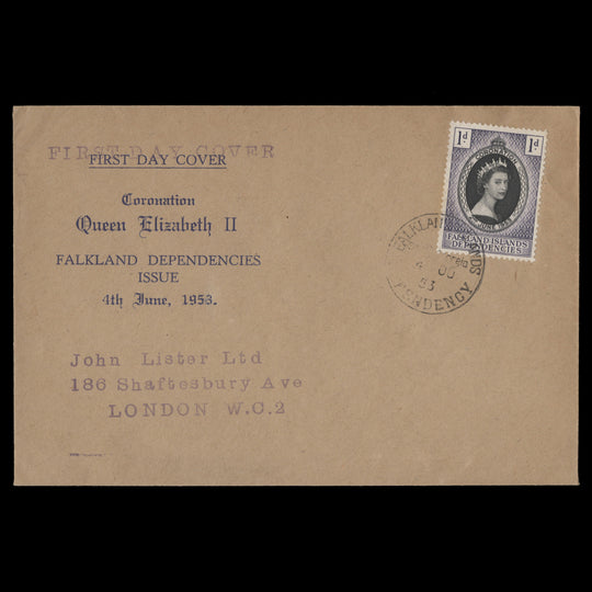 Falkland Islands Dependencies 1953 (FDC) 1d Coronation, South Georgia