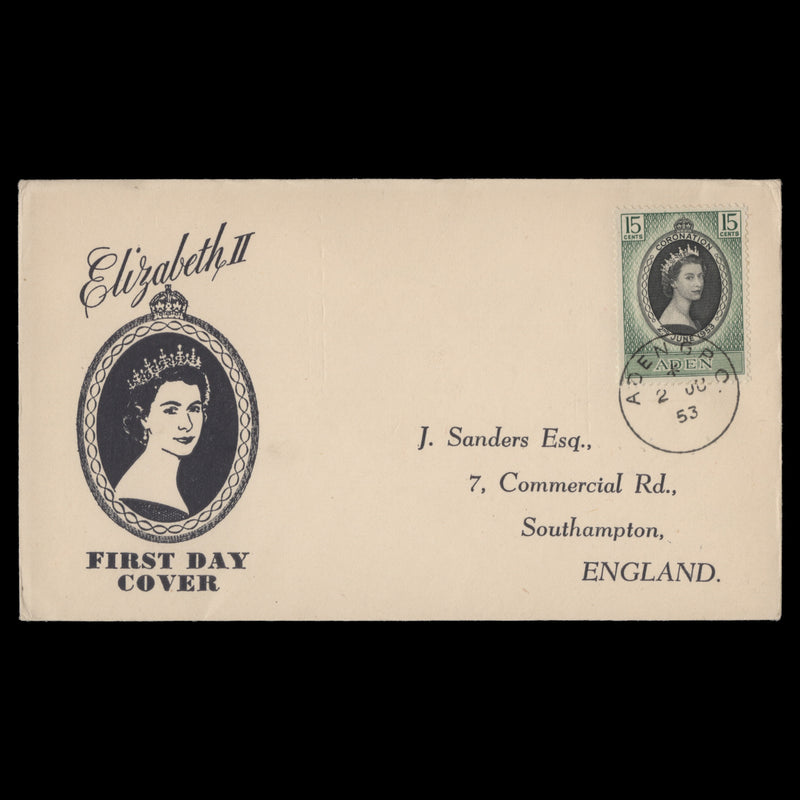 Aden 1953 (FDC) 15c Coronation, ADEN GPO