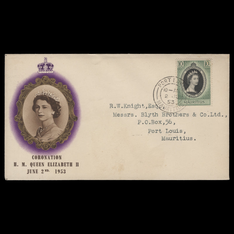 Mauritius 1953 (FDC) 10c Coronation, PORT LOUIS