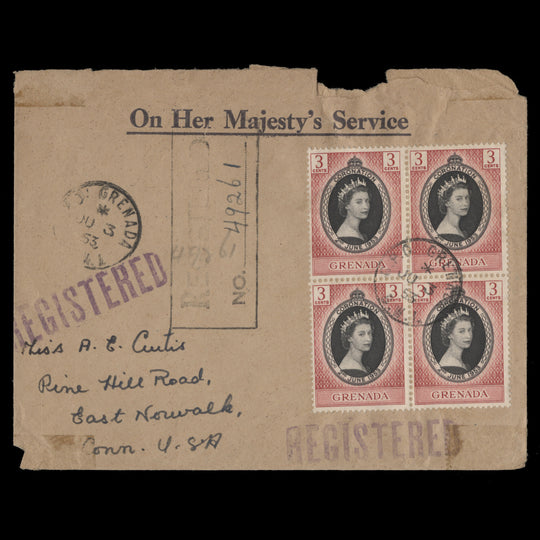 Grenada 1953 (FDC) 3c Coronation block, GPO