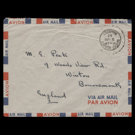 Mauritius 1953 (FDC) 10c Coronation block, QUATRE BORNES