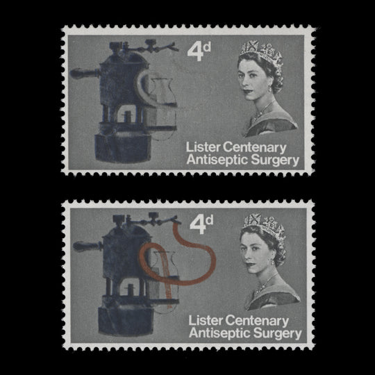 Great Britain 1965 (Variety) 4d Lister Centenary ordinary single missing brown-red