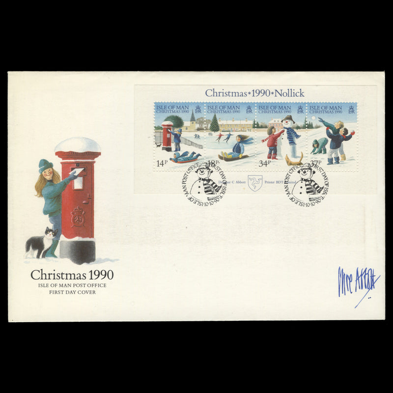 Isle of Man 1990 Christmas miniature sheet first day cover signed by designer