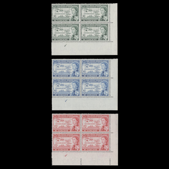 Saint Vincent 1958 (MNH) West Indies Federation plate blocks