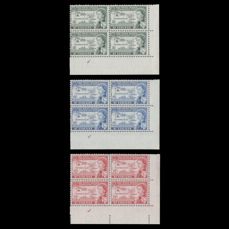 Saint Vincent 1958 (MNH) West Indies Federation plate blocks