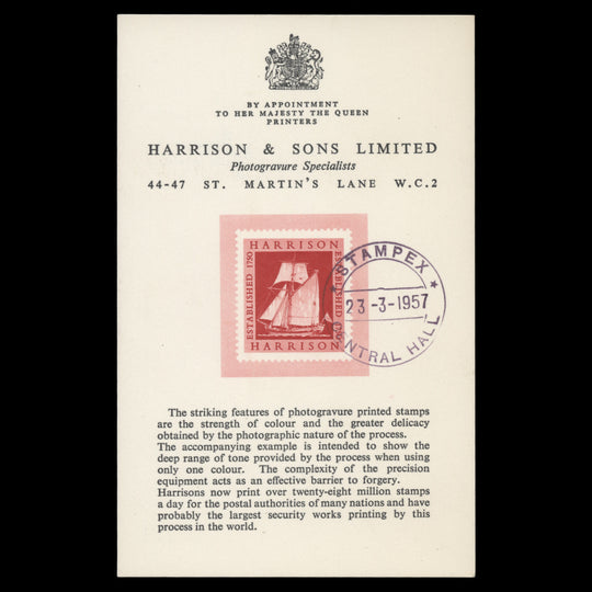 Great Britain 1957 Stampex, London last day souvenir card