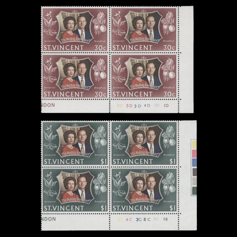Saint Vincent 1972 (MNH) Royal Silver Wedding plate blocks