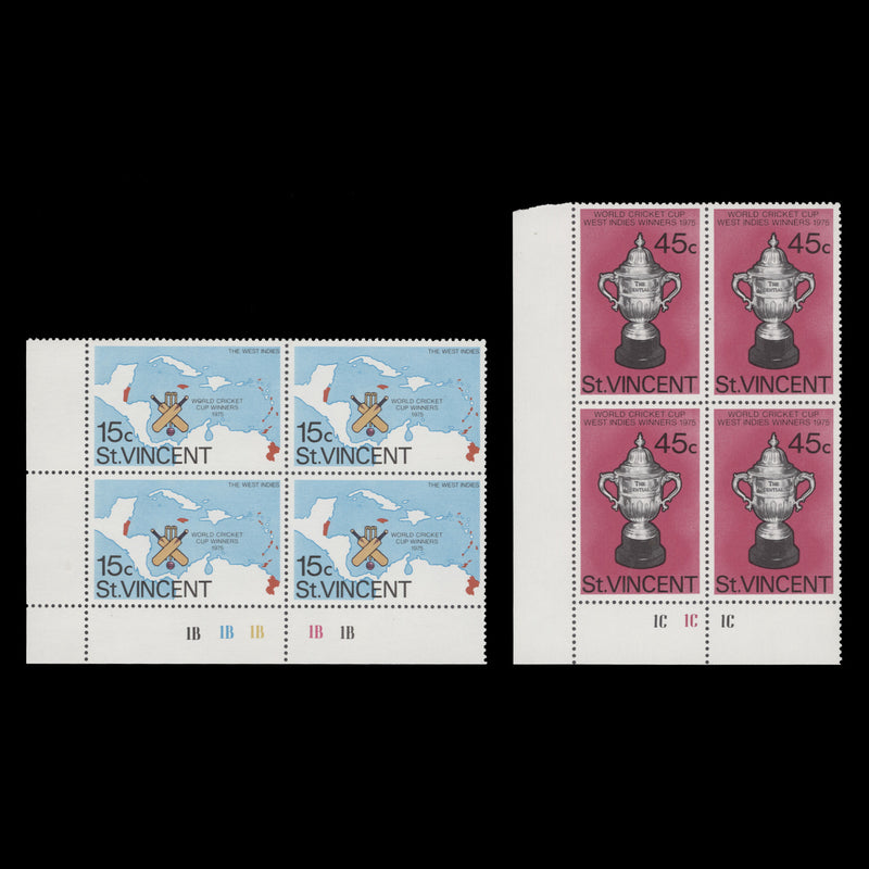 Saint Vincent 1976 (MNH) World Cup Cricket plate blocks