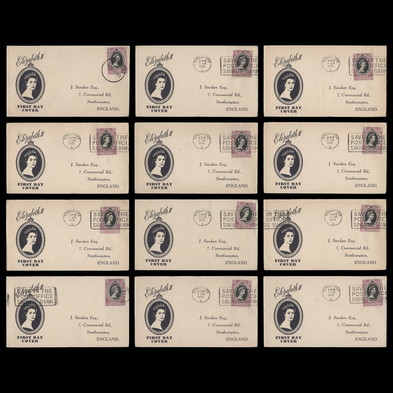 Malaya 1953 Coronation first day covers for all states, SINGAPORE