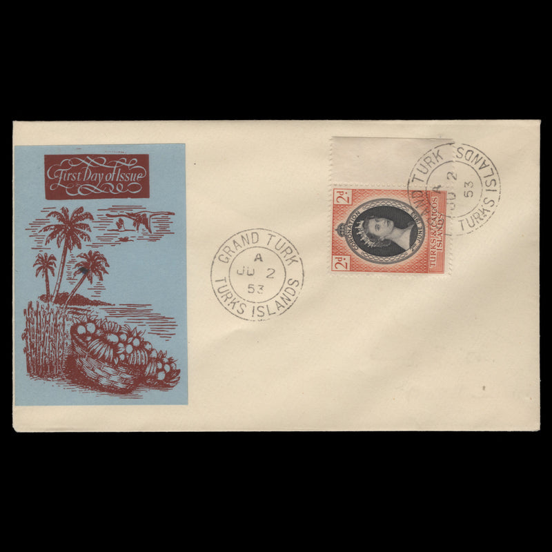 Turks & Caicos Islands 1953 (FDC) 2d Coronation, GRAND TURK