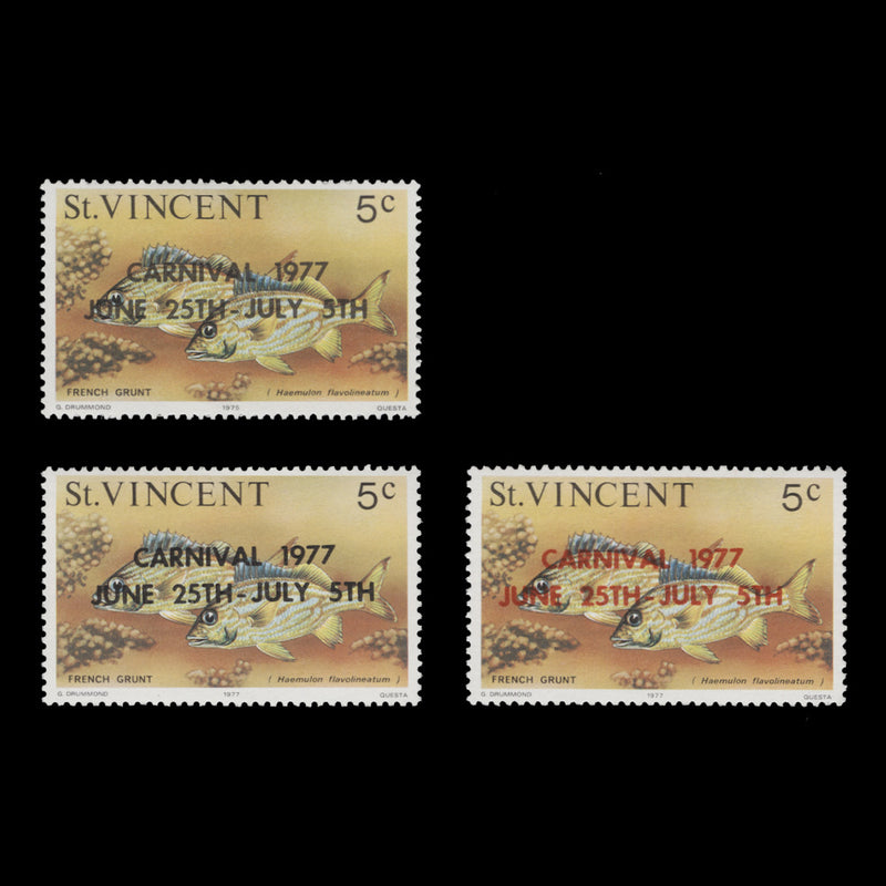 Saint Vincent 1977 (MNH) 5c French Grunt overprinted singles