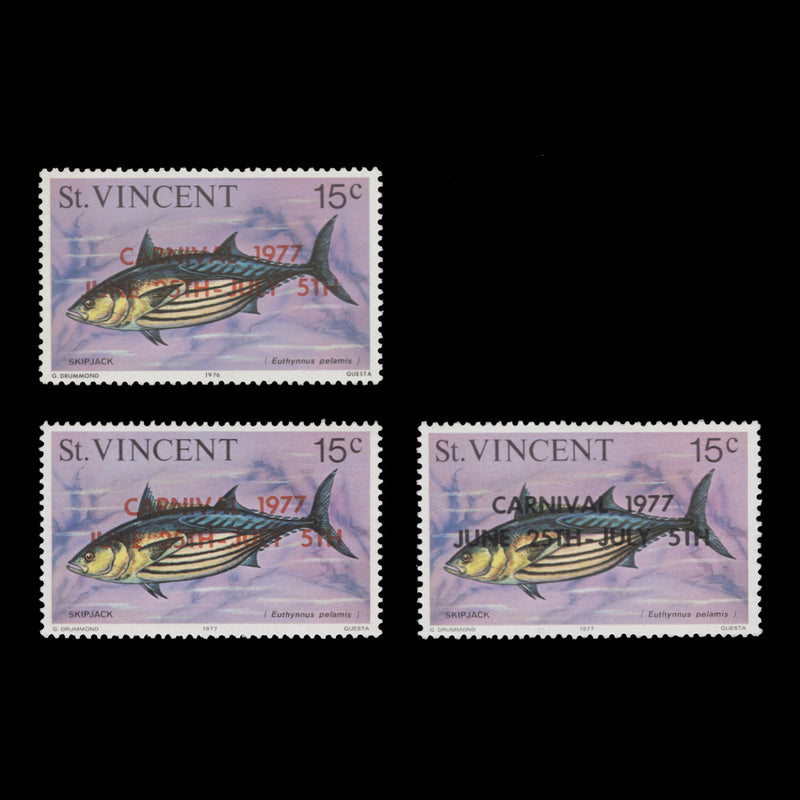 Saint Vincent 1977 (MNH) 15c Skipjack Tuna overprinted singles
