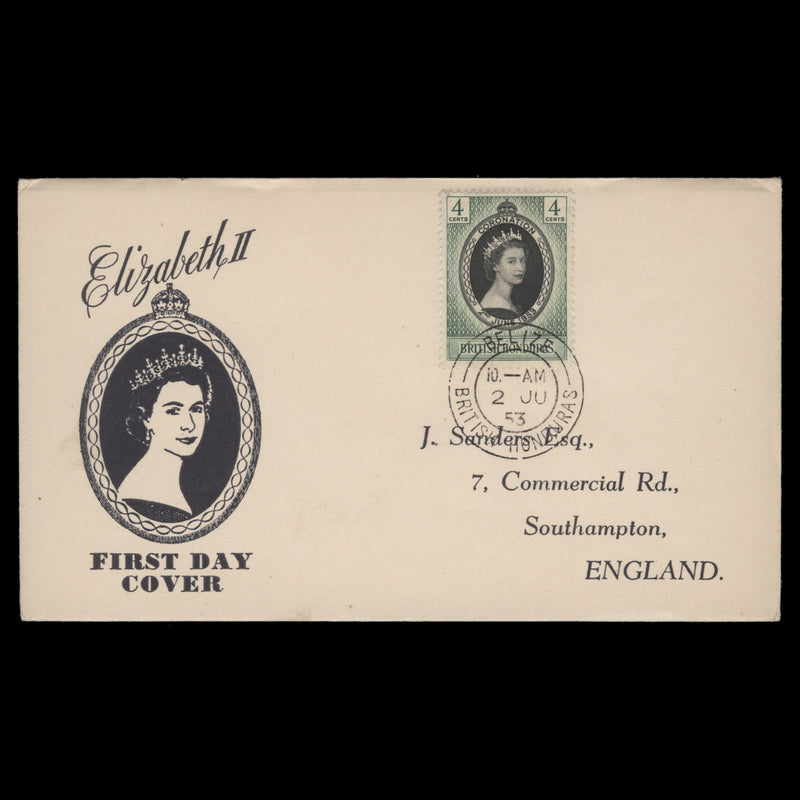 British Honduras 1953 (FDC) 4c Coronation, BELIZE