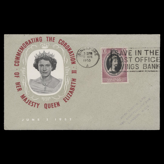 Malacca 1953 (FDC) 10c Coronation, SINGAPORE