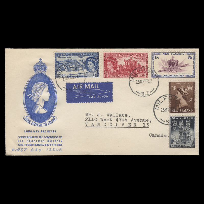 New Zealand 1953 Coronation first day cover, MILFORD