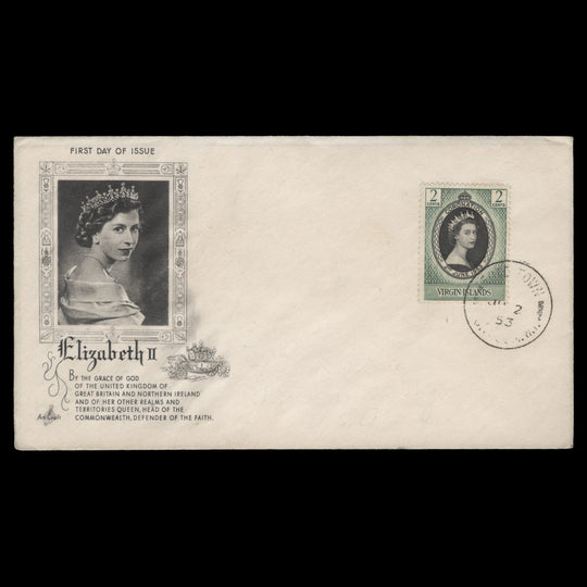 British Virgin Islands 1953 (FDC) 2c Coronation, ROAD TOWN