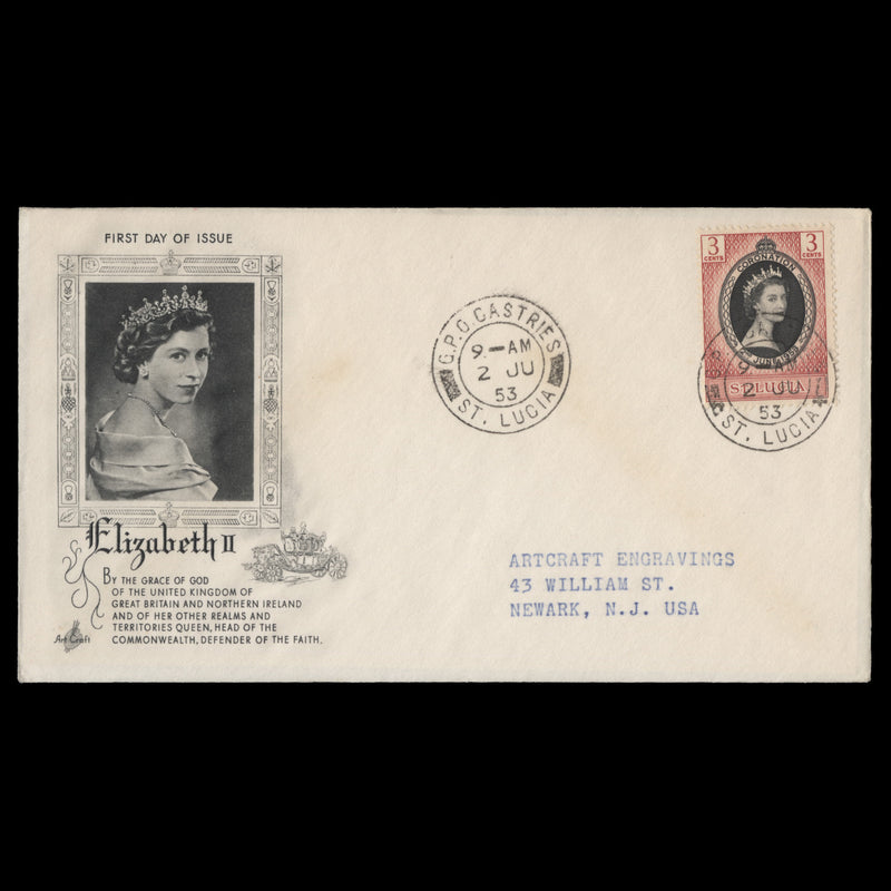 Saint Lucia 1953 (FDC) 3c Coronation, CASTRIES