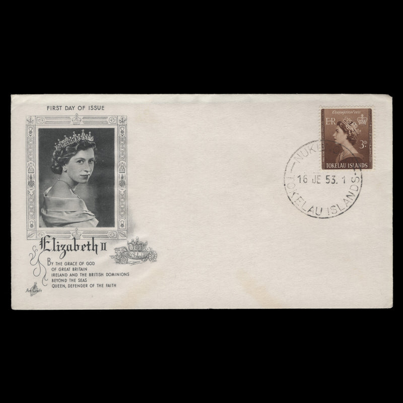 Tokelau 1953 (FDC) 3d Coronation, NUKUNONO