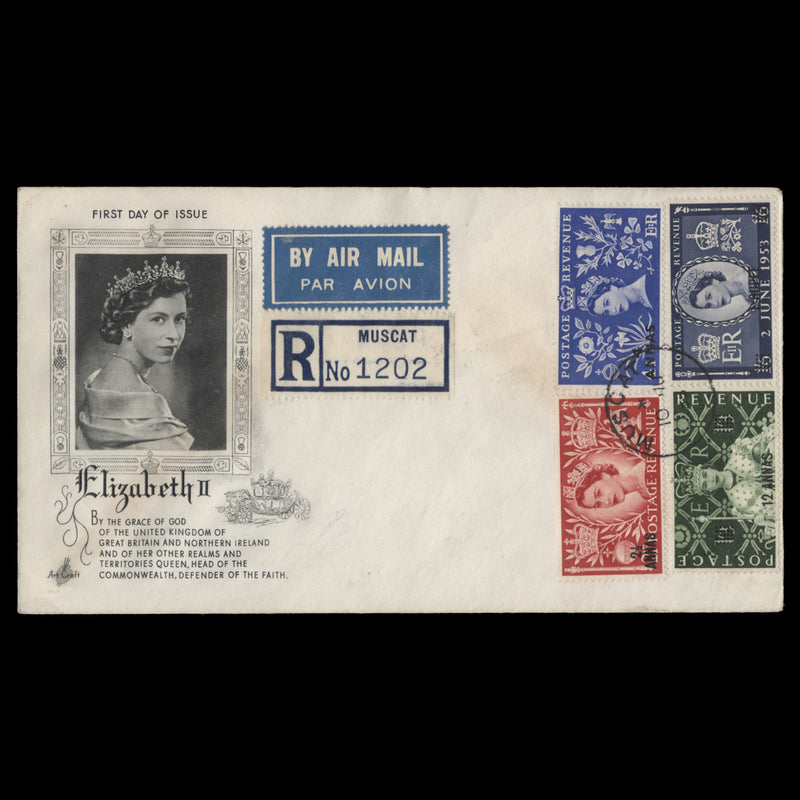 BPAEA 1953 Coronation first day cover, MUSCAT