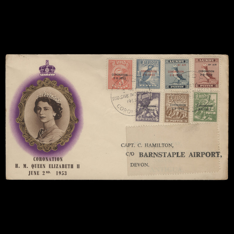 Lundy Island 1953 Coronation first day cover