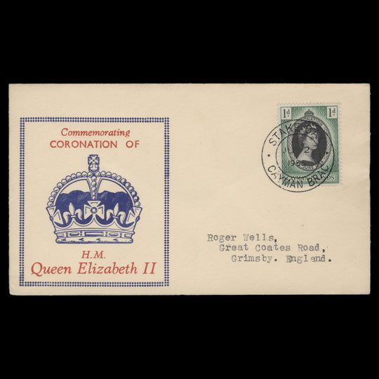 Cayman Islands 1953 (FDC) 1d Coronation, STAKE BAY