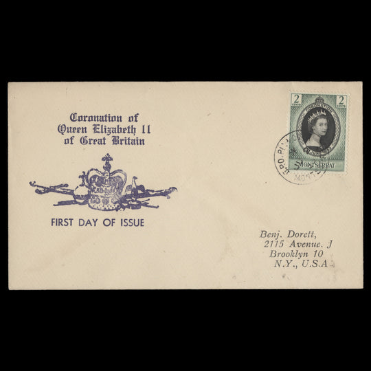 Montserrat 1953 (FDC) 2c Coronation, PLYMOUTH