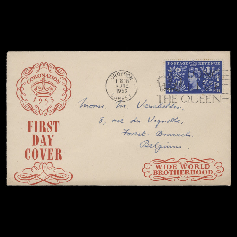 Great Britain 1953 (FDC) 4d Coronation, CROYDON