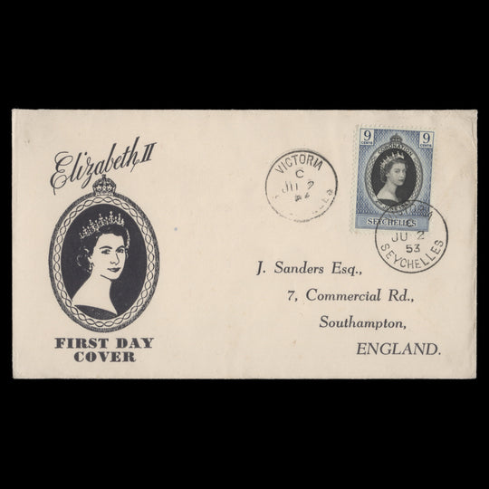 Seychelles 1953 (FDC) 9c Coronation, VICTORIA