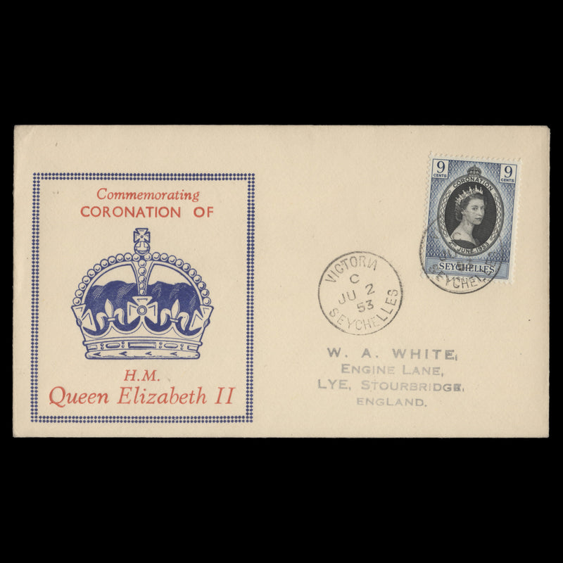 Seychelles 1953 (FDC) 9c Coronation, VICTORIA