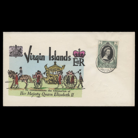 British Virgin Islands 1953 (FDC) 2c Coronation, ROAD TOWN